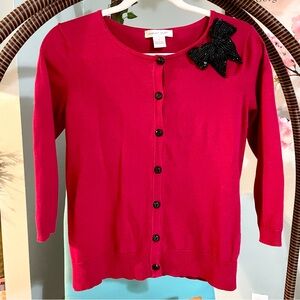 Unique blood red August Silk button up cardigan big crystal bow 3/4 Sleeve small